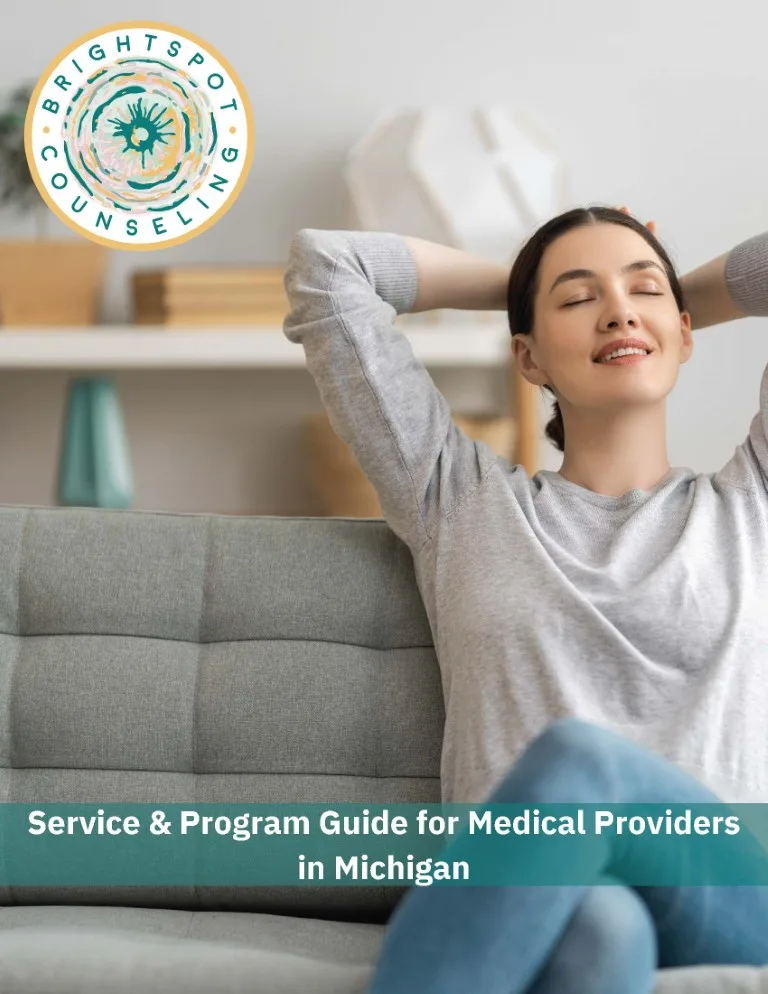 Cover of the Bright Spot Counseling service and program guide for primary care providers in Michigan